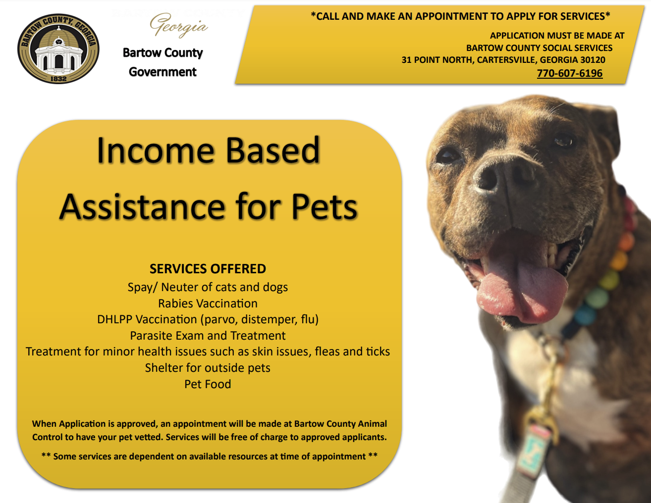 Bartow County Animal Control Income Based Veterinary Assistance for Pets